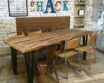 Vintage Industrial Box Hairpin Leg Rustic Reclaimed Plank Top Dining Table UK Made