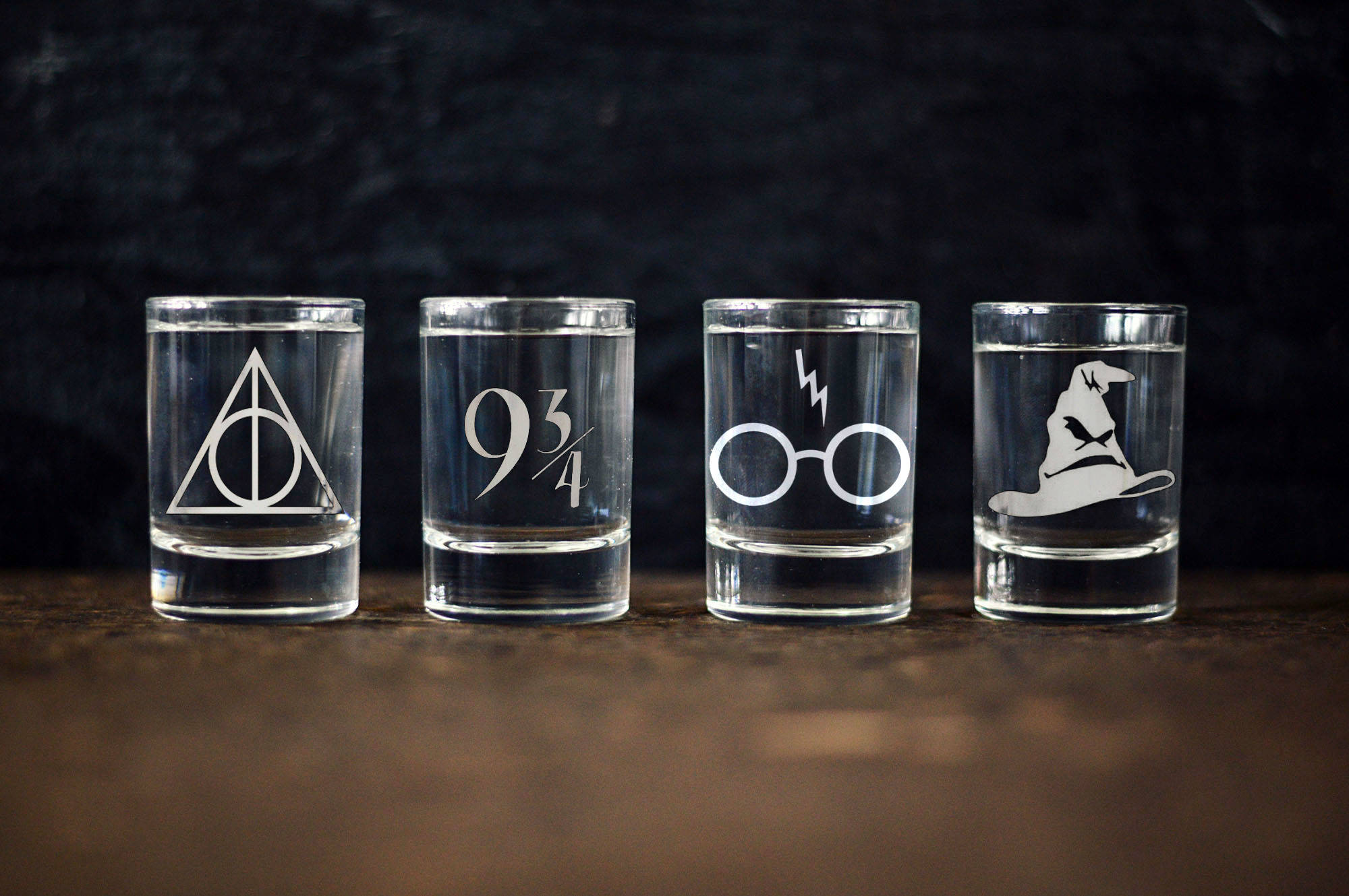 Harry Potter inspired shot glasses Set of 4 Deathly Hallow