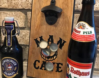 Magnetic Wooden Bottle Opener - Man Cave