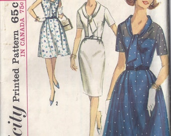 Vintage Simplicity Pattern # 5891 1965 Dress with Two Skirts Pleated or Slim