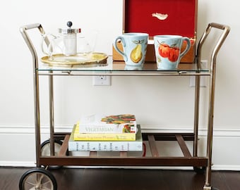 Metal & Glass Bar Cart / Tea Cart / Storage Cart with Wheels and Handles
