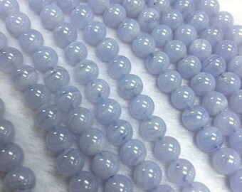 5.5mm Blue Lace Agate Round Beads, 15 Inch Strand- Top Quality