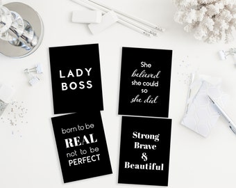 4 Printable Black & White Journal Cards - She Power