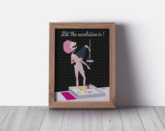 Post card funny - Let the sunshine - in girl in the shower