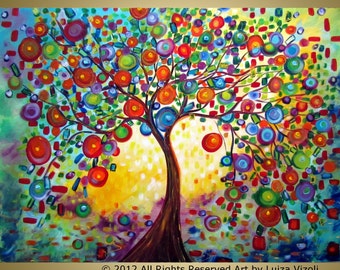 Original Large Painting LEMON TREE Whimsical Abstract Painting by Luiza Vizoli Tree of Life