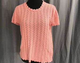 Vintage Blush Pink Pointelle Sweater M