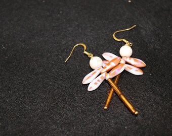 White Stone-Faced Dragonfly Earrings
