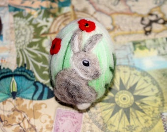 Easter Egg, Needle felted egg, Spring Ornament, Needle Felted Easter Egg bunny , Felted gray bunny, Spring decoration, Spring gift idea