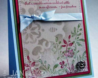 Greeting Card Jean Giraudoux Feminist Quote with Leaves Thinking of You in Light Blue Green Rose Sand