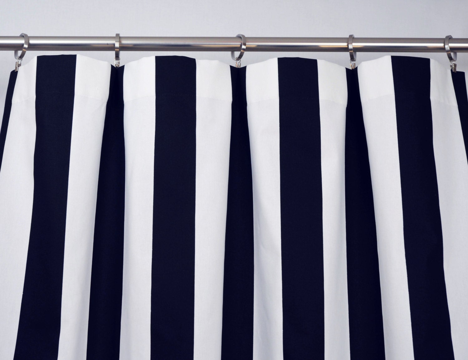 Navy Blue White Modern Vertical Stripe Curtains Rod Pocket Zoom