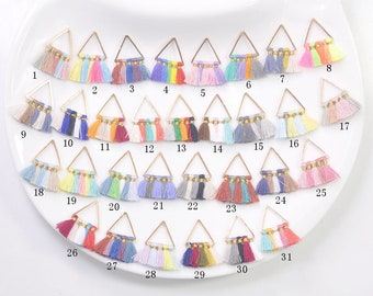 2/4/6/8/10Pcs Mini Jewelry Tassels With Gold Brass Triangle, Handmade Cotton Earring Tassel Pendants,Boho, Thread Tassel,You Choose Colors