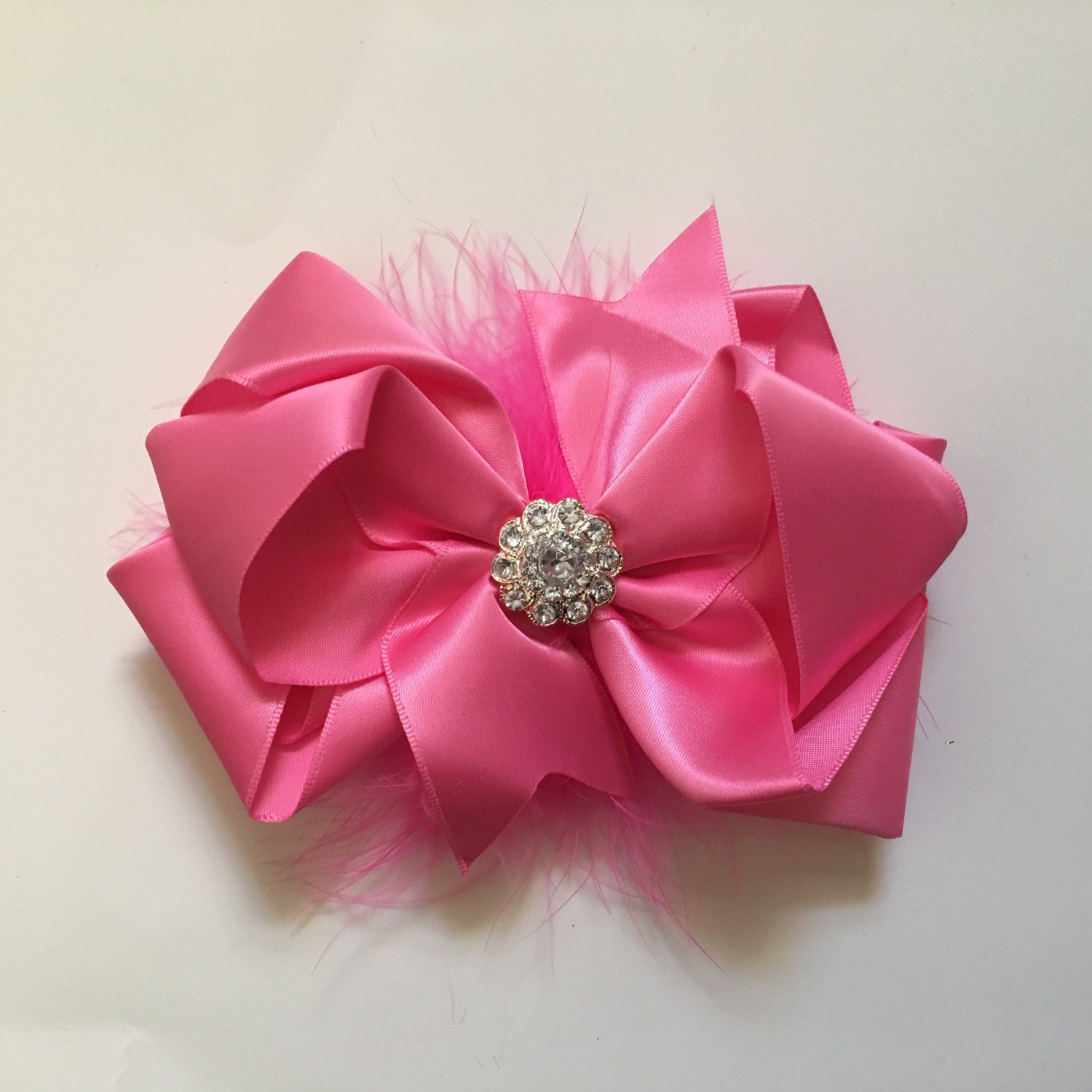 Pink Satin Marabou Hair Bow Spring Easter Hair Bows Flower