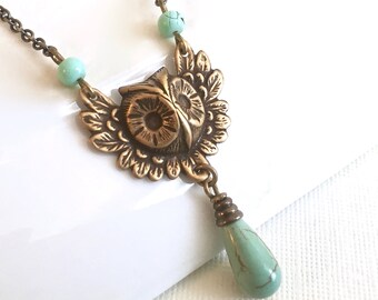 Brass Owl Necklace - Owl Jewelry, Bird Necklace, Bird Jewelry, Nature Jewelry
