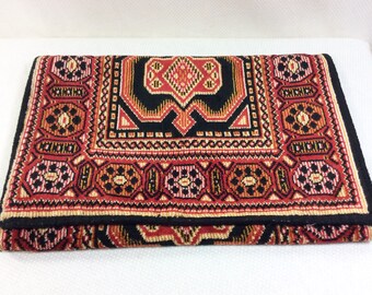 Vintage Tapestry Clutch Bag with Black Silk Lining