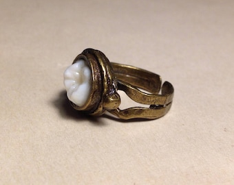 RESTOCK SALE 10 OFF - Tooth Fairy Series: Uno Dientes Real Human Molar Adjustable Brass Ring