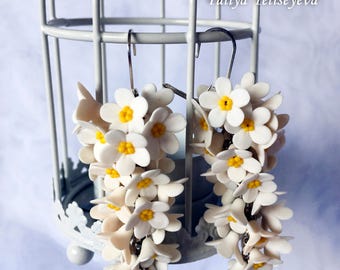 Earrings "White Forget-me-not" made of oven bake polymer clay