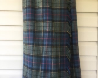 Blanket Skirt aClothing, Tartan, Skirt, Fringed Wrap Skirt, Vintage Tartan, Plaid Green Skirt, Size 10, Skirt,