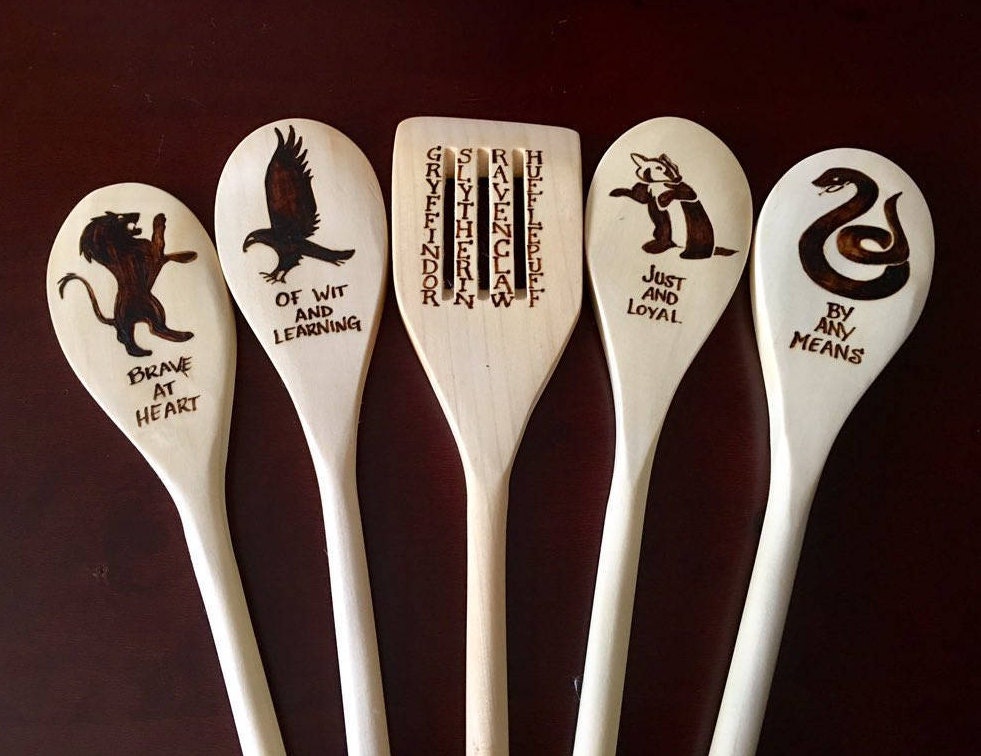 Harry Potter Hogwarts Woodburned Spoons