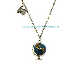 Vintage Globe Necklace - Vintage Jewelry - Necklace Pendant - Vintage Globe Pendant - Earth Pendant - Earth Gift - NEXT DAY SHIPPING