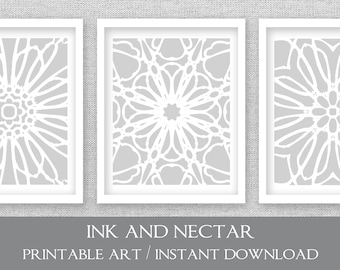 Gray Printable Art, Set of 3 Prints, Gray Wall Art, Kitchen Art, Kitchen Wall Art, Dining Room Art, Bedroom Wall Art, Gray Art Prints