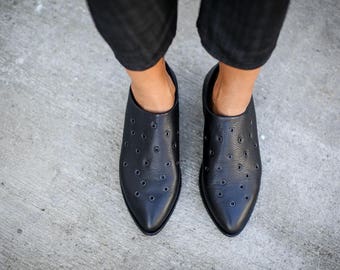 SALE, Black Leather Shoes, Handmade Shoes, Winter Shoes, Black Loafers, Leather Flats, Winter Flats, Black Oxfords, Flat Shoes, Ines