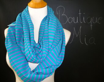 PERFECT GIFT - Infinity SCARF - Soft Jersey Knit - Blue and Purple Stripe - by Boutique Mia