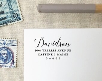 Custom Return Address Stamp. Personalized Self-Inking Rubber Stamp. Style 22. Calligraphy Last Name Rubber Stamp. Wedding Invitation Stamp.