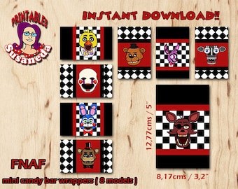 FNAF mini candy bar wrappers / FNAF Party Decoration / FNAF Party Printables / 5 Nights at Freddys Instant Download!!