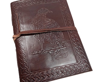 Leather bound Journal Blank Book - Embossed Raven vintage