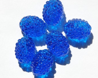 Vintage Oval Bumpy Textured Blue Plastic Beads (6) bds791A