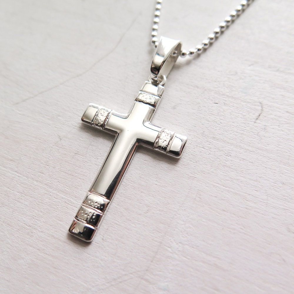 Mens Cross Necklace, Sterling Silver, Large Cross, Cross Necklace for