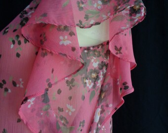 Vintage blouse pink chiffon with ruffles