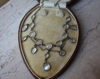 c1905 EDWARDIAN sterling silver and natural moonstone festoon necklace with dropper