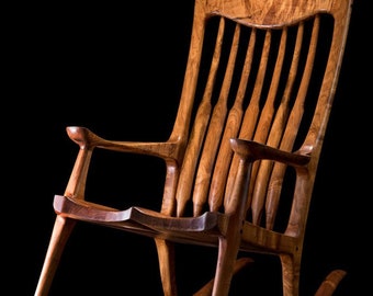 Rocking Chair - Hand Carved Mesquite Burl wooden rocking chair Sam Maloof style