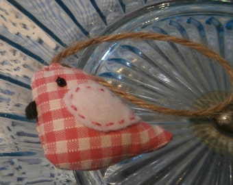 Little pink gingham bird hanging decoration