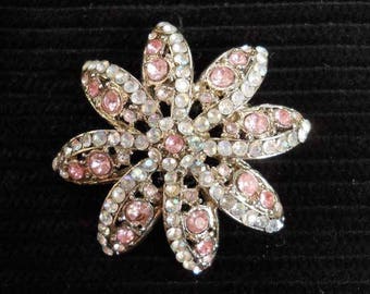 Pink Rhinestone Brooch Pin Pendant Vintage