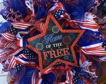 4th of July Home of the Free Patriotic Wreath