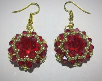 Red and gold dropper earrings