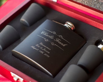 Engraved Flask, Groomsmen Gift, Groomsmen Flask, Groomsman Gift, Personalized Flask, Hip Flask, Groomsman Flask, Groomsmen Flask Set, Black