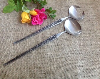 Cordova Japan Retro Mid Century Mod Salad Fork and Spoon Salad Servers Long Sleek and Fabulous