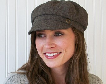 Brown Linen Newsboy Hat, Womens Newsboy Cap, Womens Hat, Made To Order