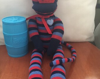 Red & Blue Striped Sock Monkey
