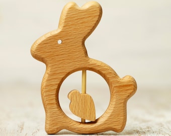 Baby Teether toy Organic Wooden Rattle Toy Bunny Baby teething toys