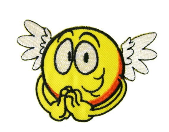 Smiley Smile Happy Yellow Face and Wings Angle Embroidered