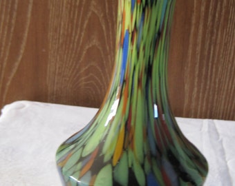End of Day Glass Vase Bohemian Spatter Glass Multi-Color Tulip Top Design