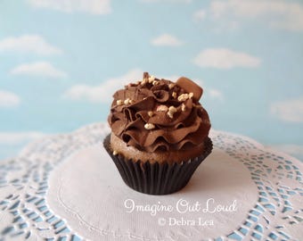 Fake Cupcake Handmade Fake Chocolate Lover's CaramelCupcake with Whipped Frosting, Chocolate Syrup and nuts
