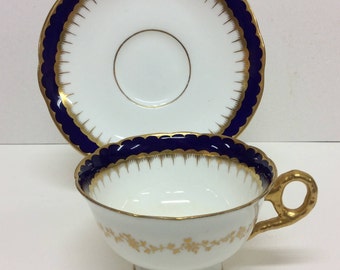 Blue and Gold Coalport 3691 Tea Cup and Saucer