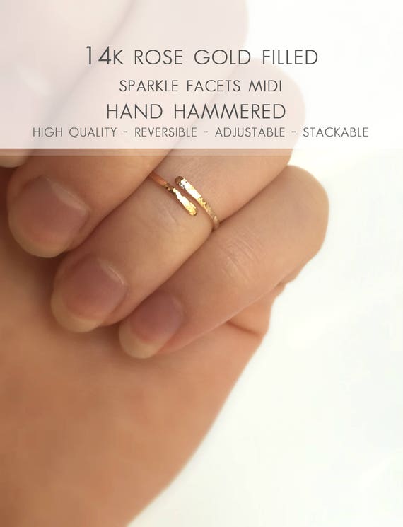 Rose Gold Midi Ring Hammered Midi Ring 14k Rose Gold