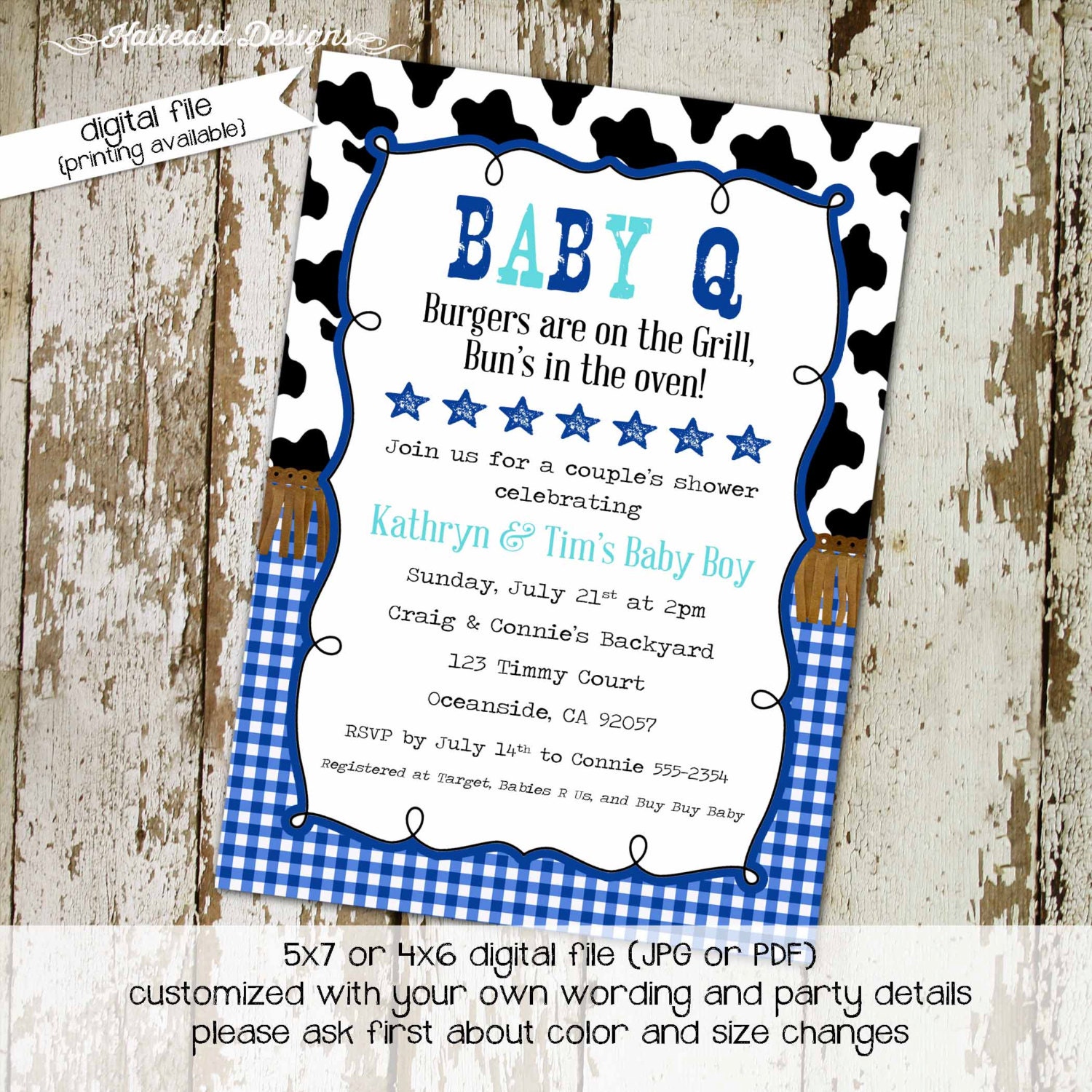 Couples Baby Shower Invitation BabyQ Western Country Farm Cowhide