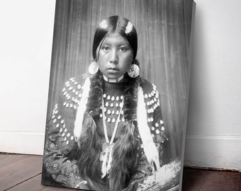 Native American Indian Canvas Print, Kalispel Indian Woman ca. 1910, Indigenous Americans, American Indian, indigenous people, NA53C